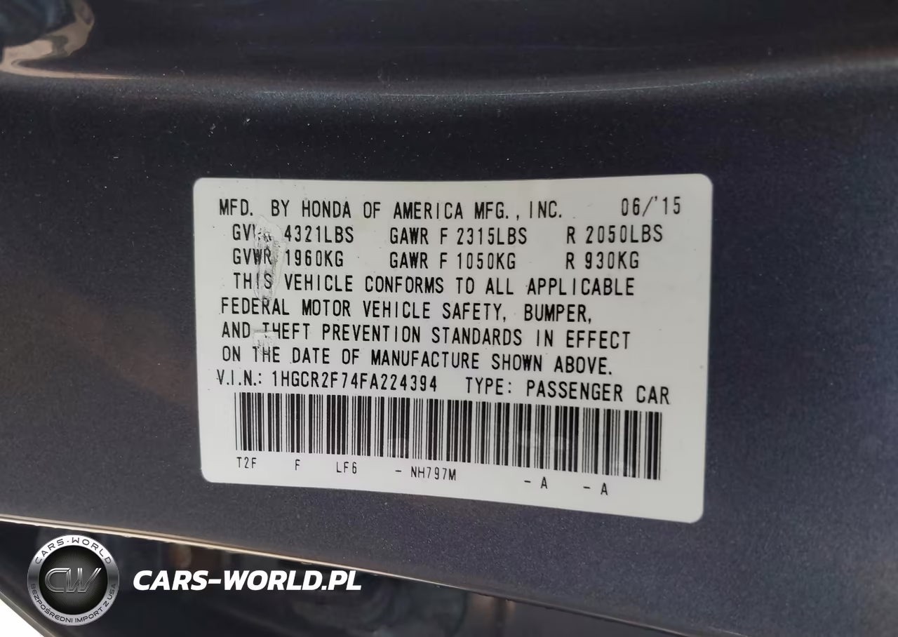 2015 Honda Accord Ex VIN:1HGCR2F74FA224394 - 9