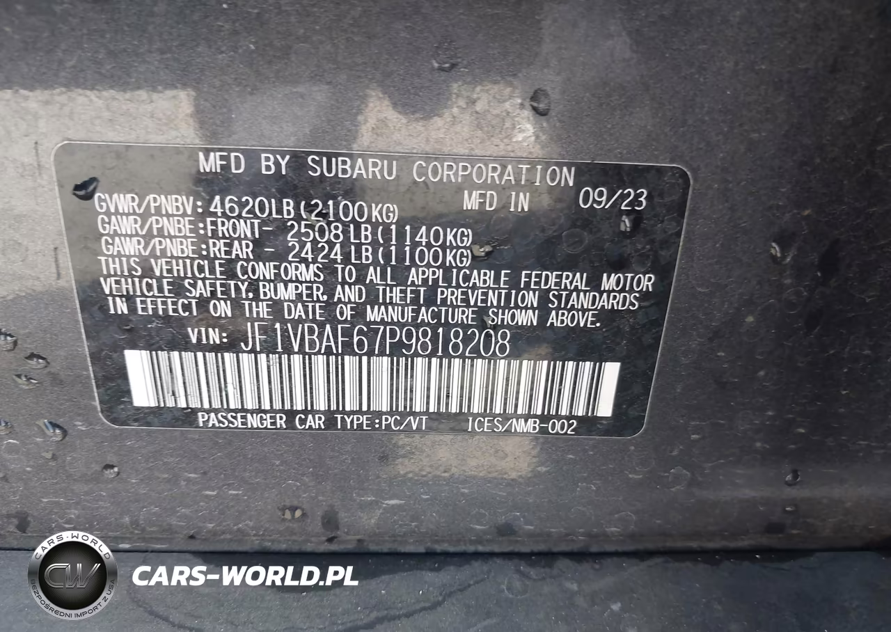 2023 Subaru Wrx Premium VIN:JF1VBAF67P9818208 - 9