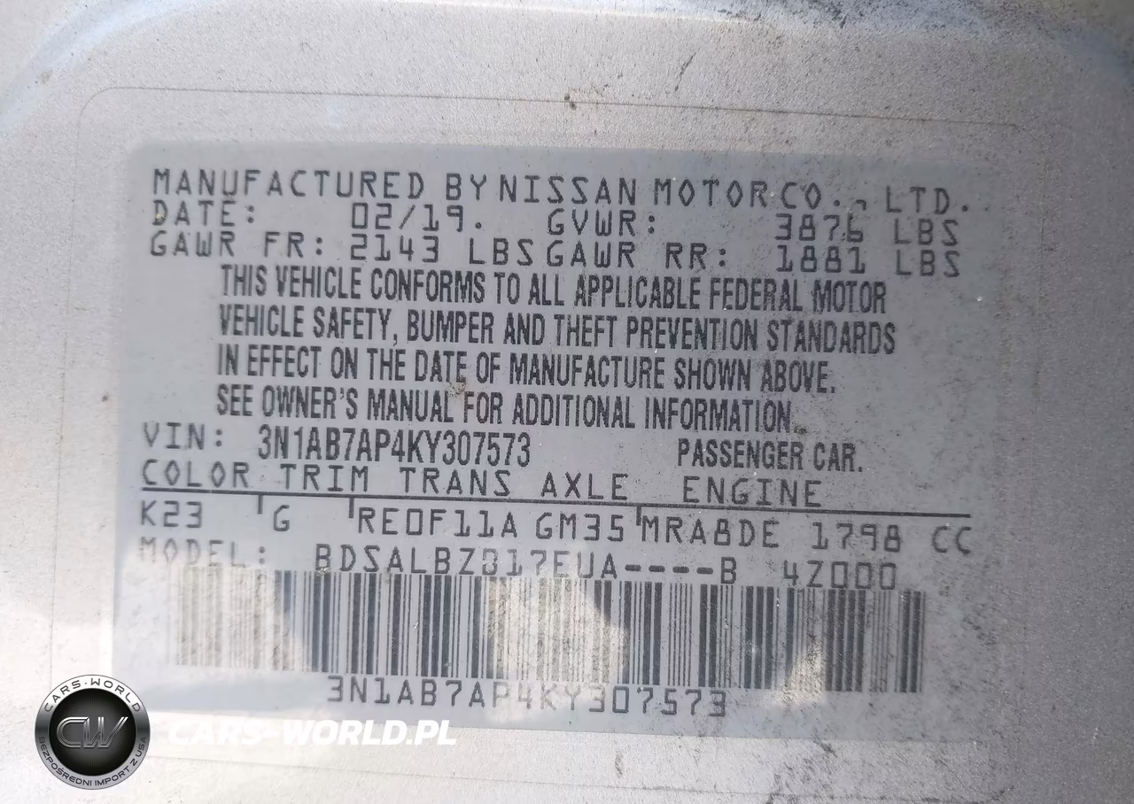 2019 Nissan Sentra S VIN:3N1AB7AP4KY307573 - 9