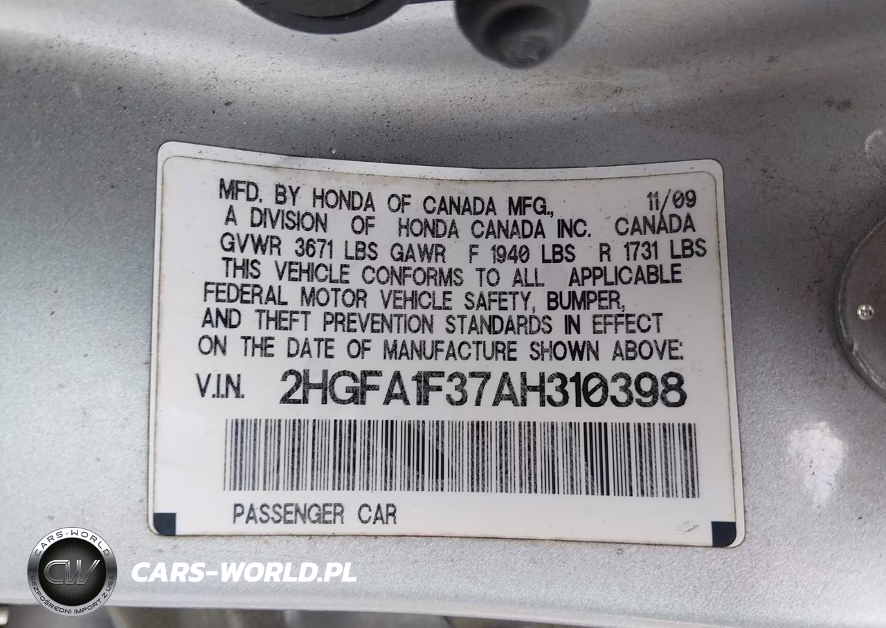 2010 Honda Civic Vp VIN:2HGFA1F37AH310398 - 9