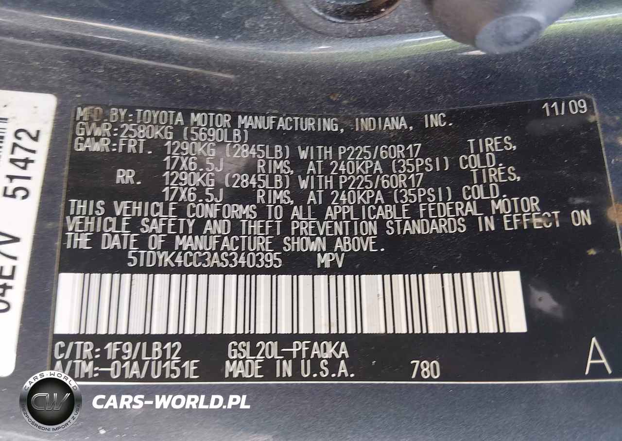 2010 Toyota Sienna Xle VIN:5TDYK4CC3AS340395 - 9