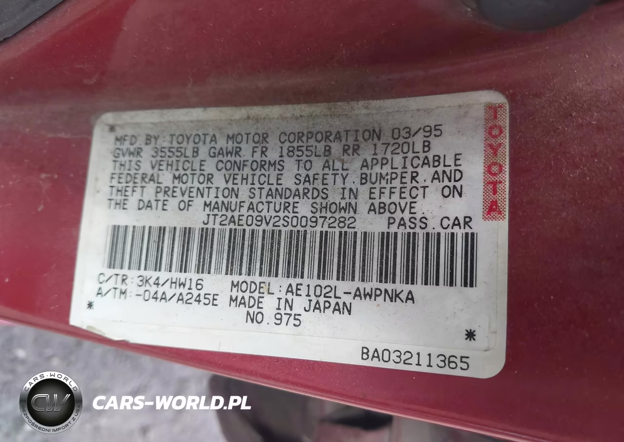 1995 Toyota Corolla Dx VIN:JT2AE09V2S0097282 - 9