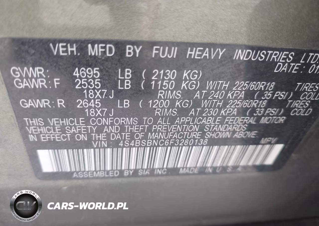 2015 Subaru Outback 2.5I Limited VIN:4S4BSBNC6F3280138 - 9