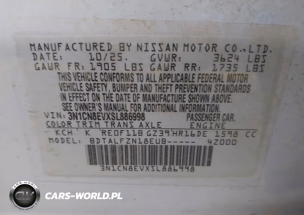 2025 Nissan Versa 1.6 Sv VIN:3N1CN8EVXSL886998 - 9