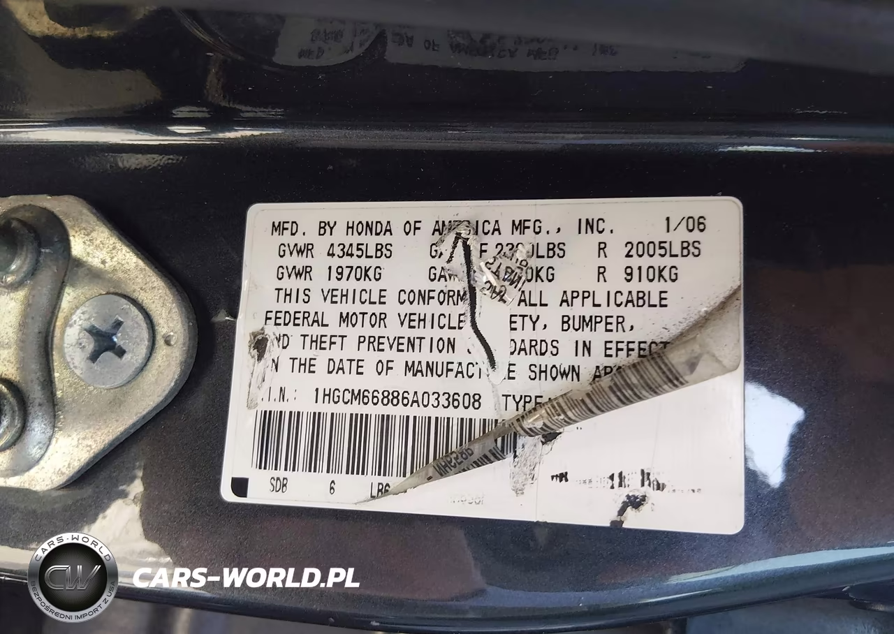 2006 Honda Accord 3.0 Ex VIN:1HGCM66886A033608 - 9