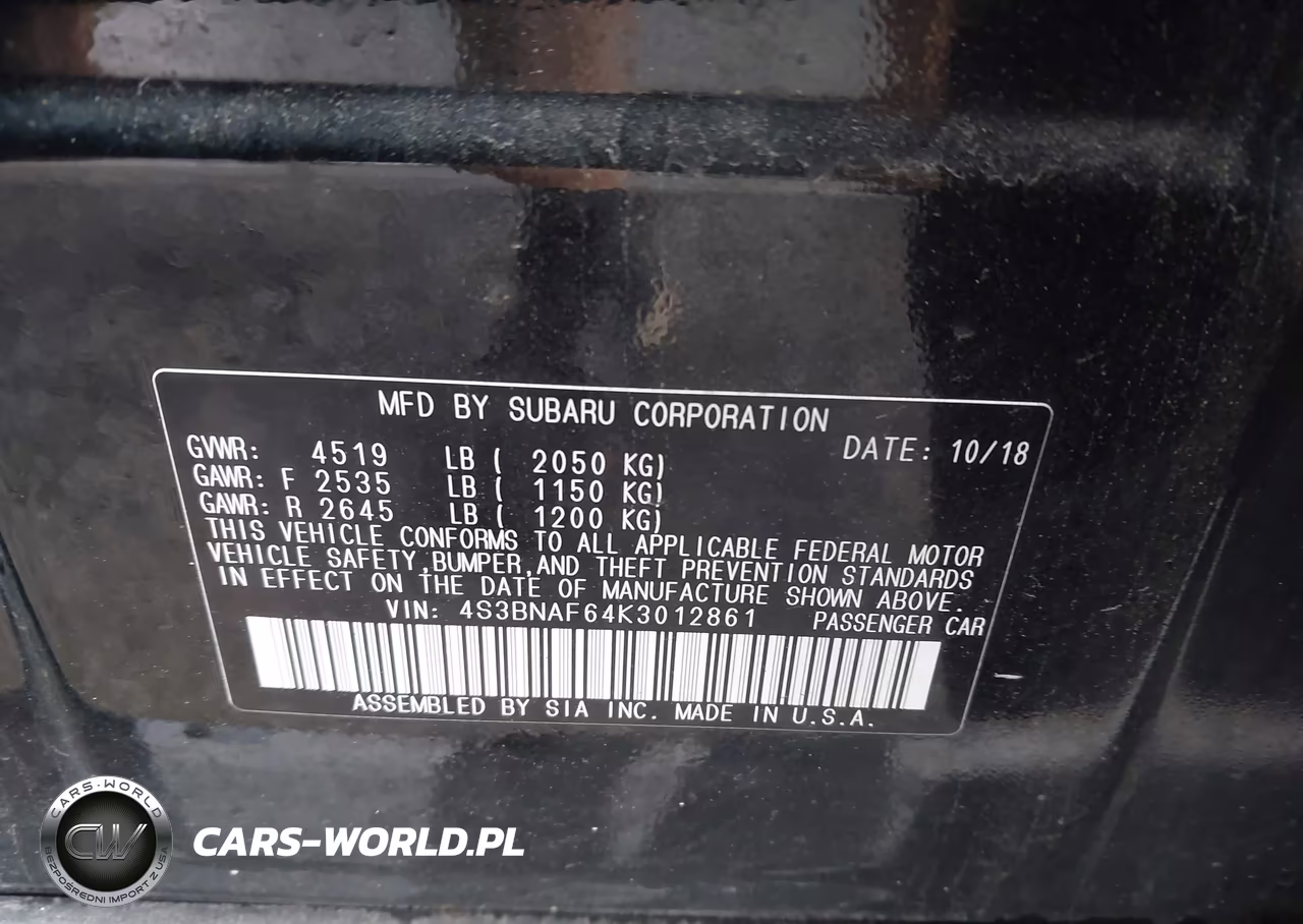 2019 Subaru Legacy 2.5I Premium VIN:4S3BNAF64K3012861 - 9