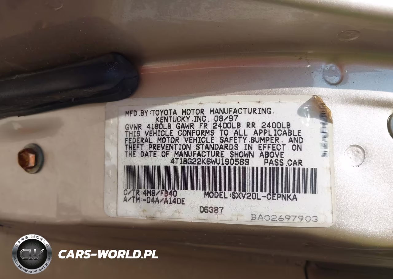 1998 Toyota Camry Le VIN:4T1BG22K6WU190589 - 9