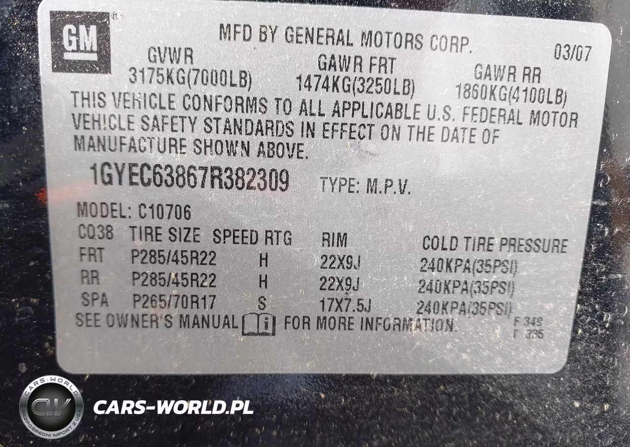 2007 Cadillac Escalade Standard VIN:1GYEC63867R382309 - 9