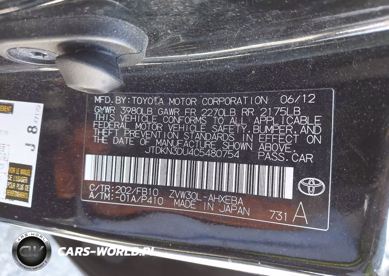 2012 Toyota Prius Two VIN:JTDKN3DU4C5480754 - 9