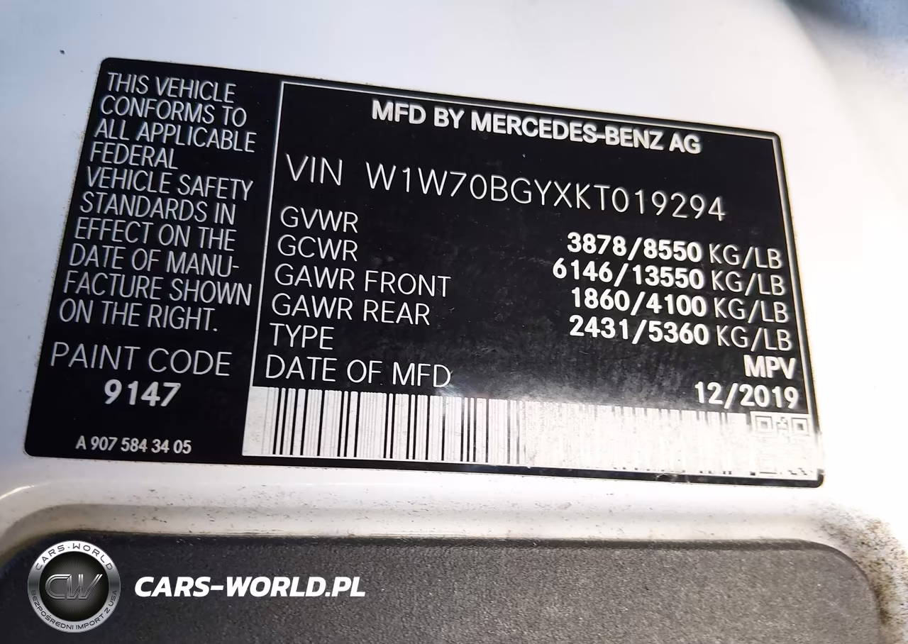 2019 Mercedes-Benz Sprinter 1500 Standard Roof I4 VIN:W1W70BGYXKT019294 - 9
