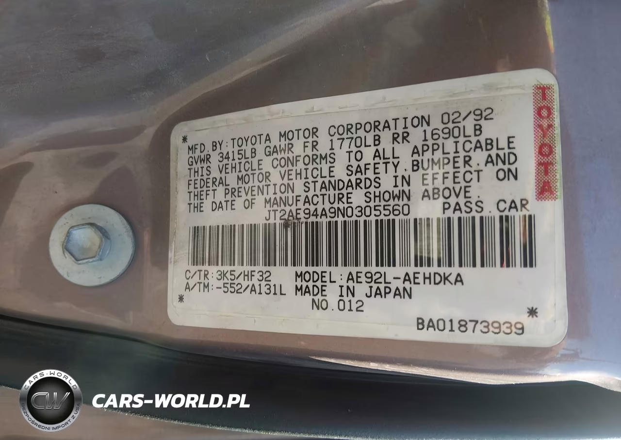 1992 Toyota Corolla Dlx VIN:JT2AE94A9N0305560 - 9