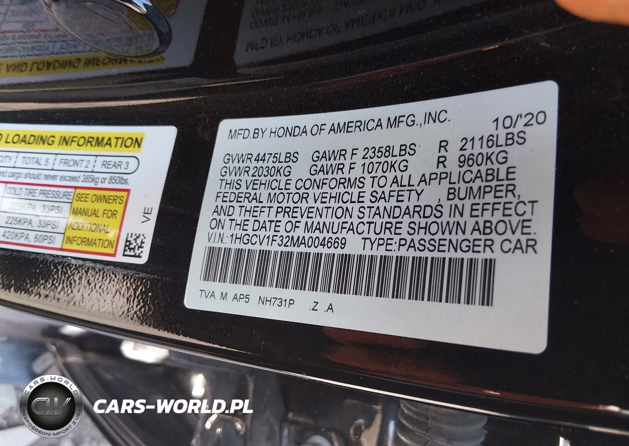 2021 Honda Accord Sport VIN:1HGCV1F32MA004669 - 9