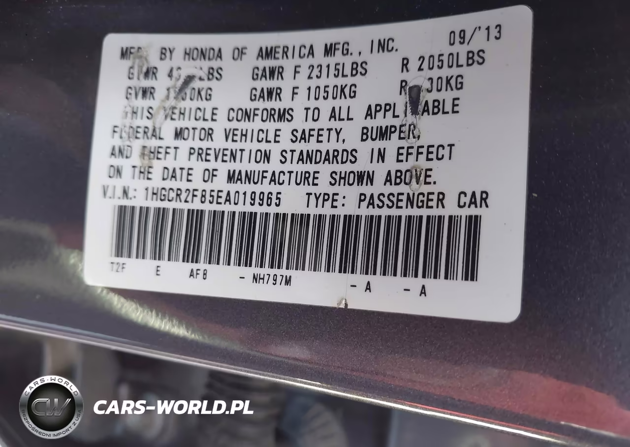 2014 Honda Accord Ex-L VIN:1HGCR2F85EA019965 - 9