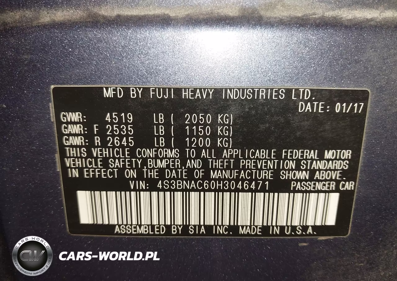 2017 Subaru Legacy 2.5I Premium VIN:4S3BNAC60H3046471 - 9
