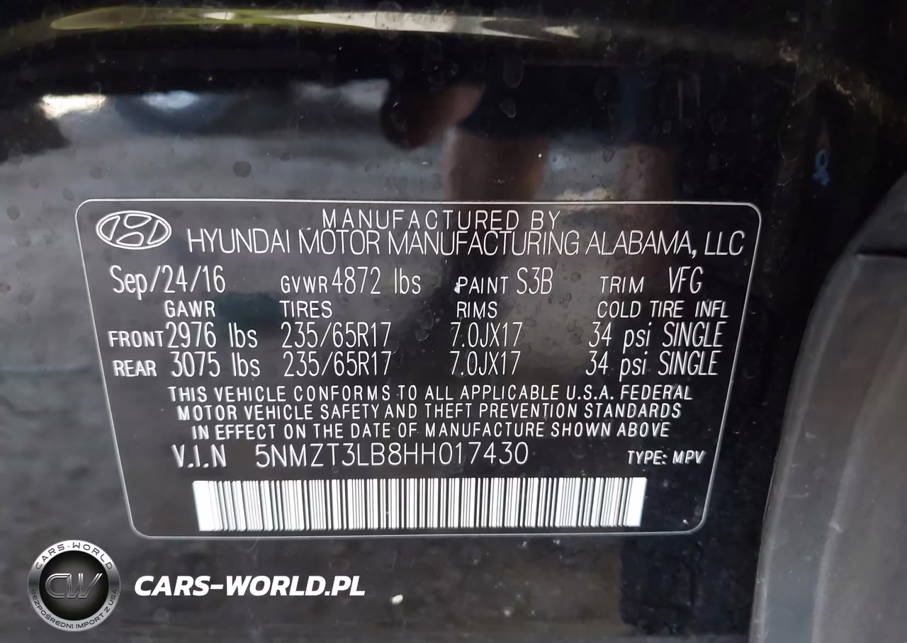 2017 Hyundai Santa Fe Sport 2.4L VIN:5NMZT3LB8HH017430 - 9