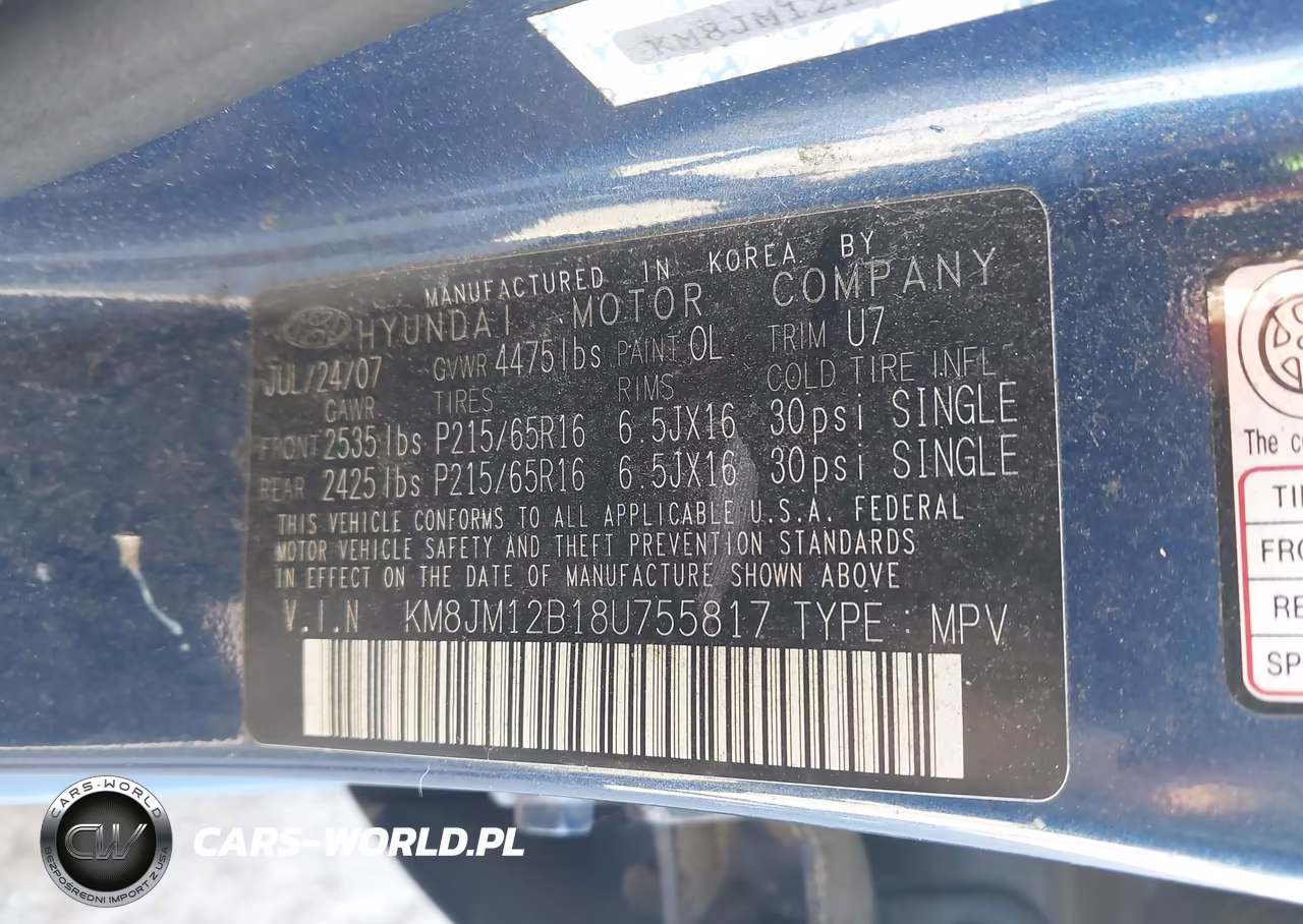 2008 Hyundai Tucson Gls VIN:KM8JM12B18U755817 - 9