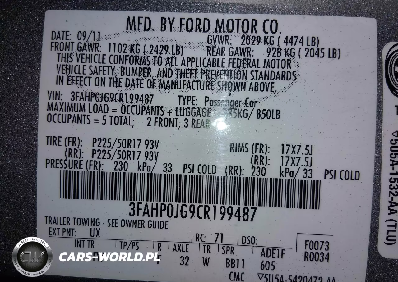 2012 Ford Fusion Sel VIN:3FAHP0JG9CR199487 - 9