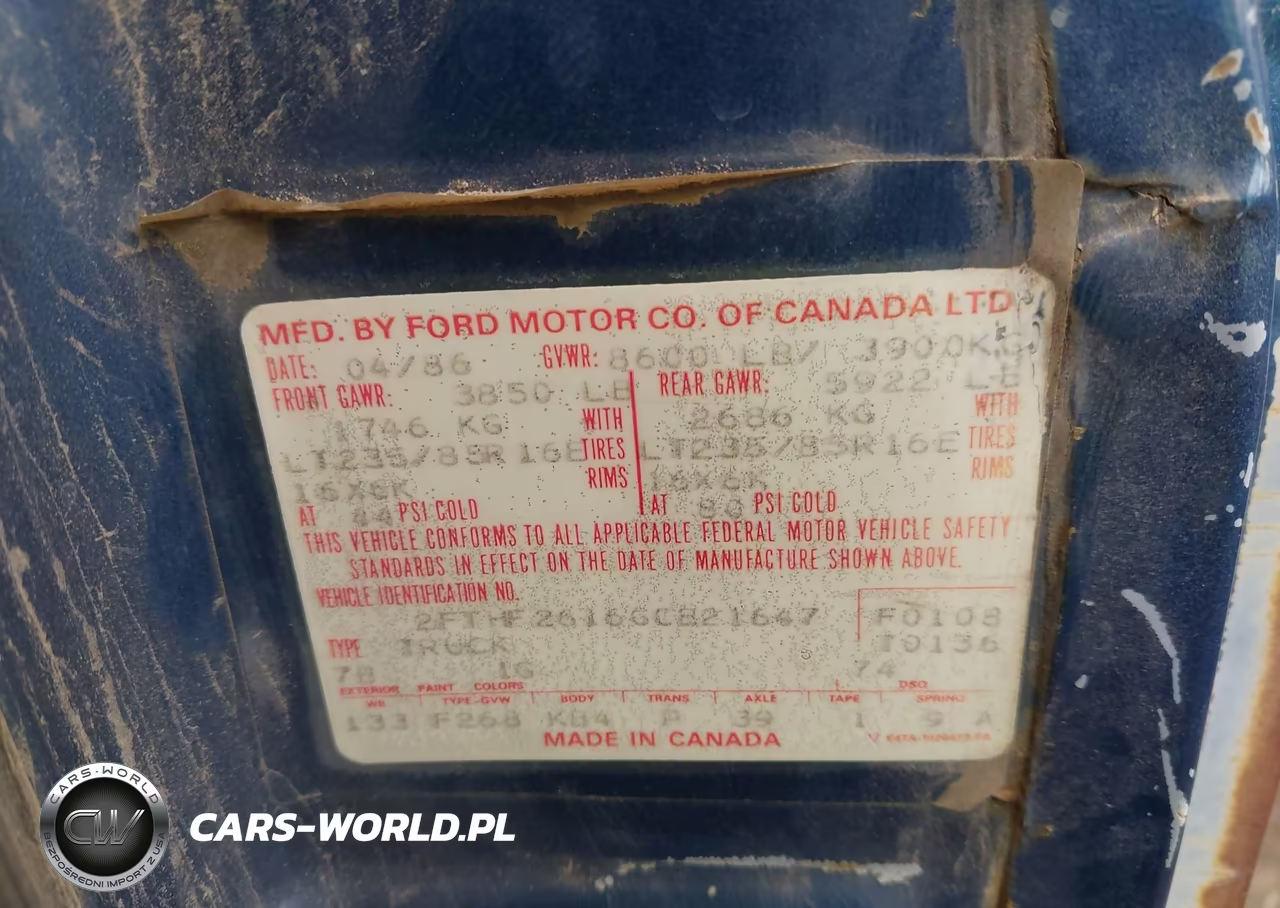 1986 Ford F250 VIN:2FTHF2616GCB21647 - 9