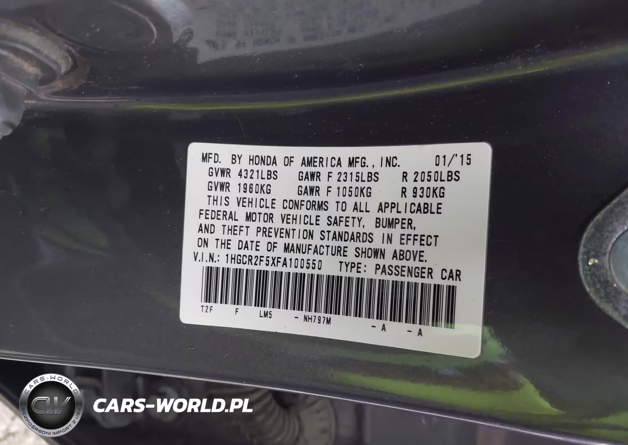 2015 Honda Accord Sport VIN:1HGCR2F5XFA100550 - 9