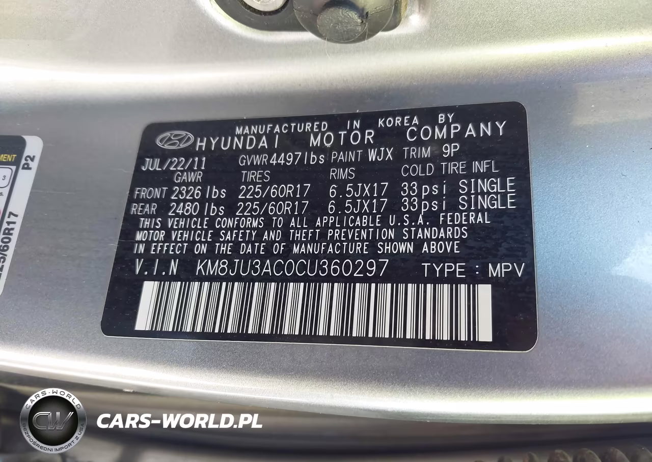 2012 Hyundai Tucson Gls VIN:KM8JU3AC0CU360297 - 9