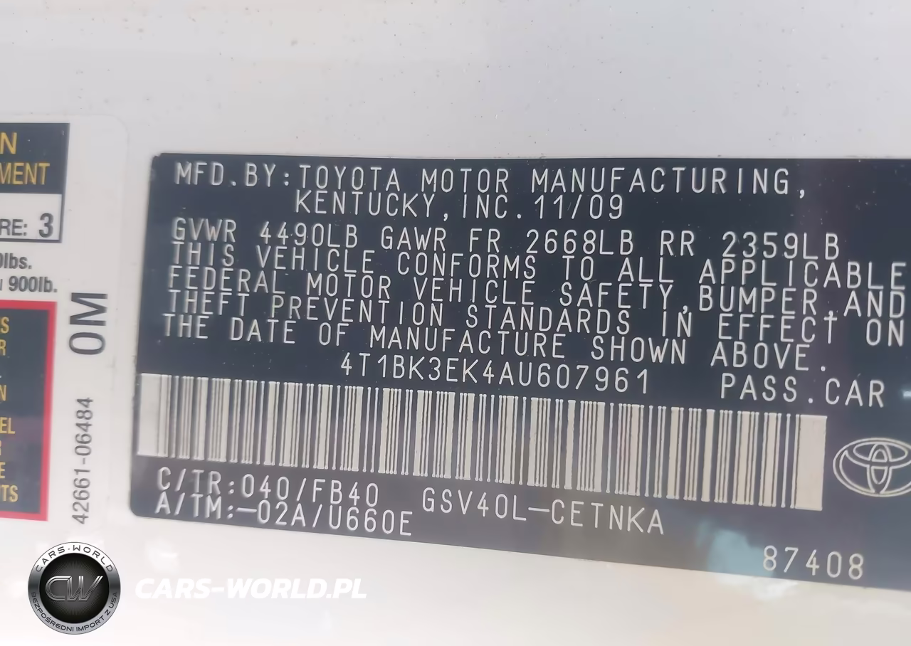 2010 Toyota Camry Le V6 VIN:4T1BK3EK4AU607961 - 9