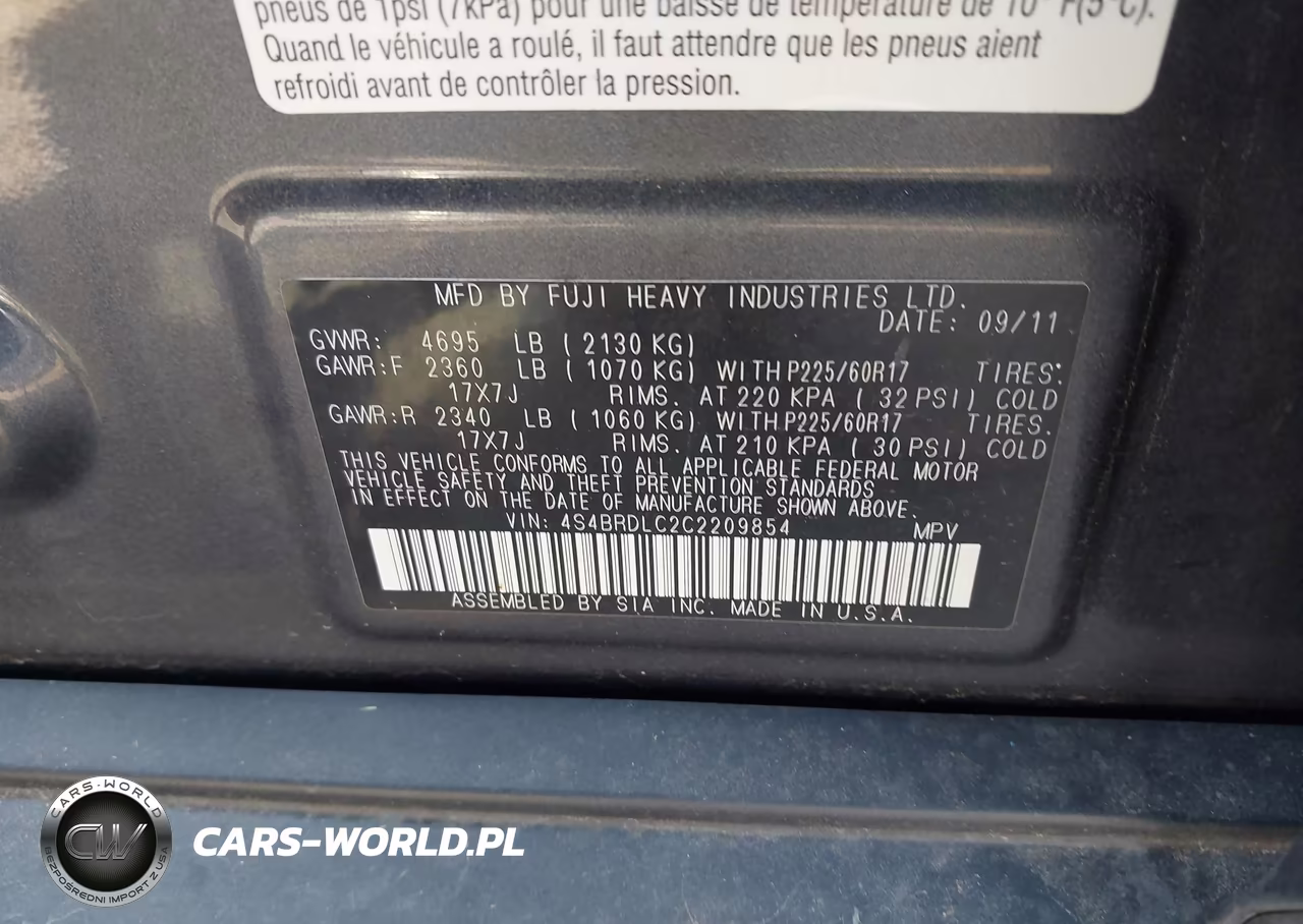 2012 Subaru Outback 3.6R Limited VIN:4S4BRDLC2C2209854 - 9