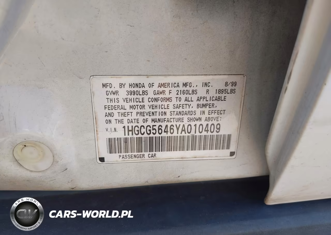 2000 Honda Accord 2.3 Lx VIN:1HGCG5646YA010409 - 9