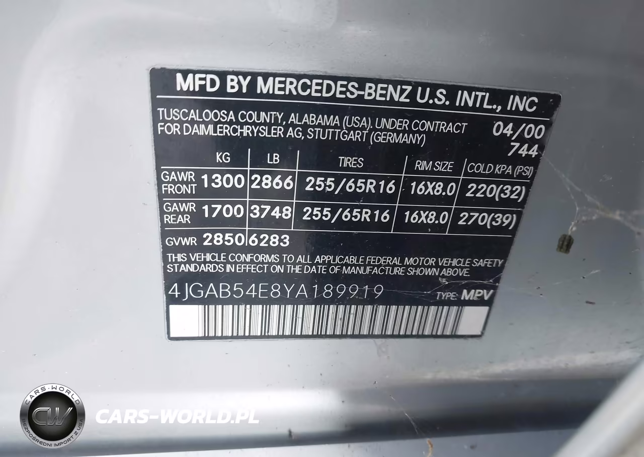 2000 Mercedes-Benz Ml 320 VIN:4JGAB54E8YA189919 - 9