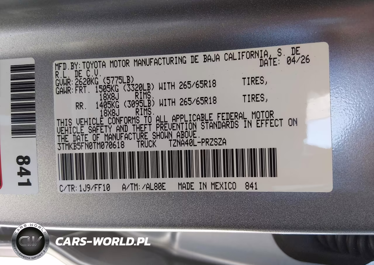 2026 Toyota Tacoma Sr5 VIN:3TMKB5FN0TM070618 - 9