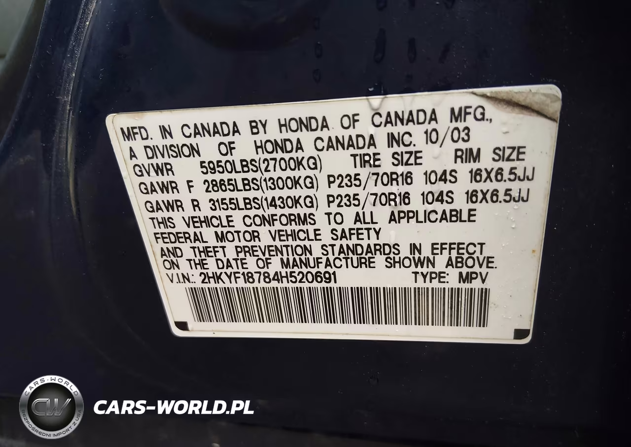 2004 Honda Pilot Ex-L VIN:2HKYF18784H520691 - 9