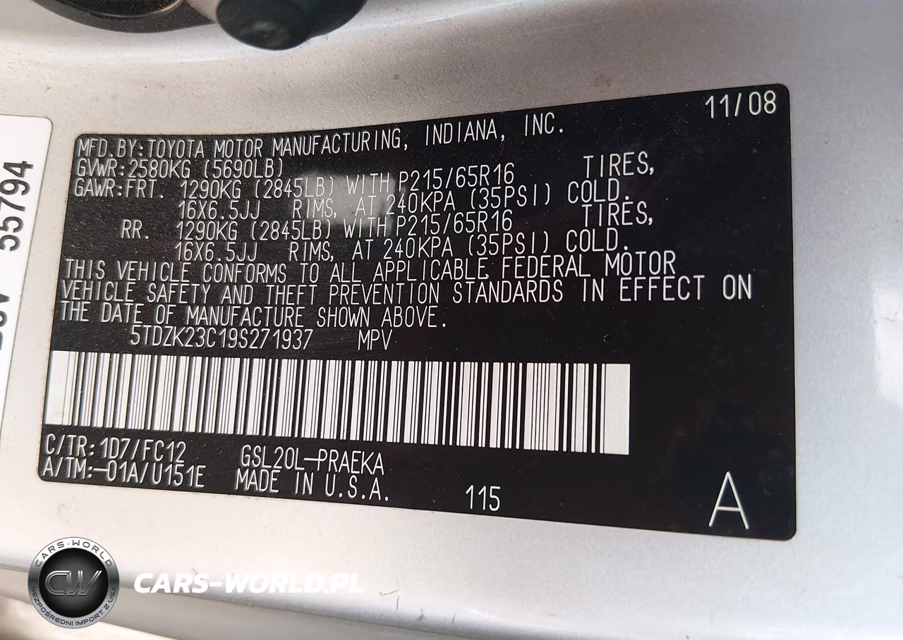 2009 Toyota Sienna Le VIN:5TDZK23C19S271937 - 9