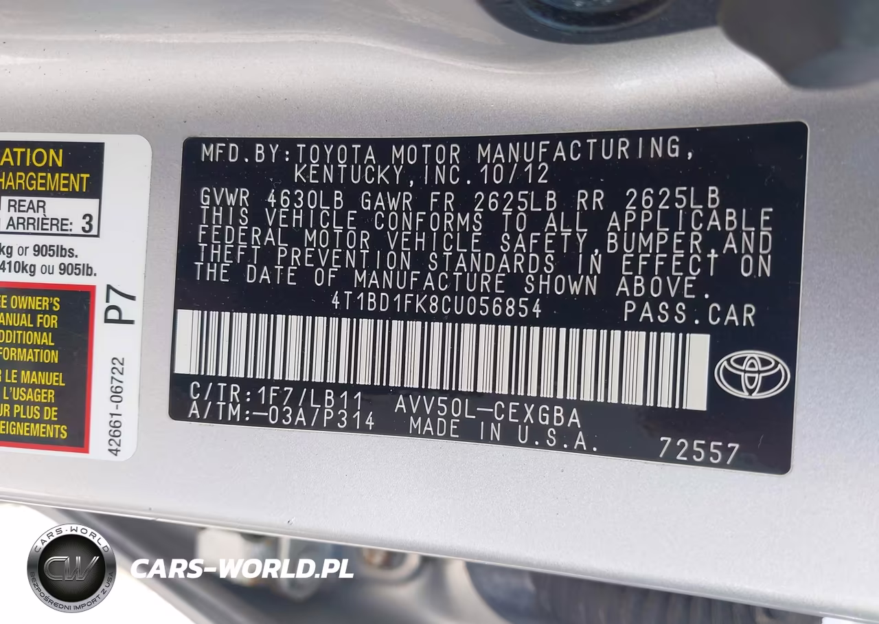 2012 Toyota Camry Hybrid Xle VIN:4T1BD1FK8CU056854 - 9