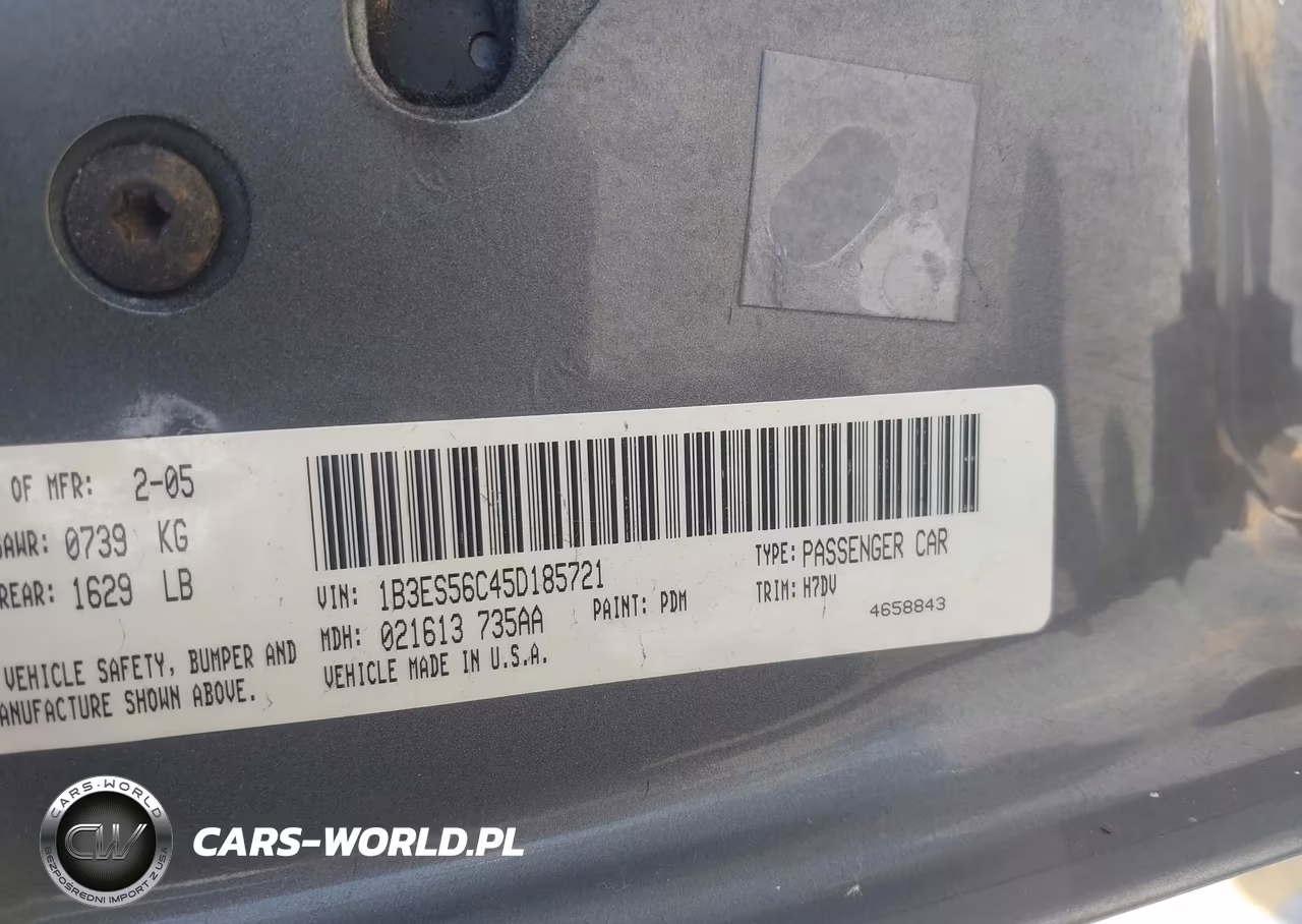 2005 Dodge Neon Sxt VIN:1B3ES56C45D185721 - 9
