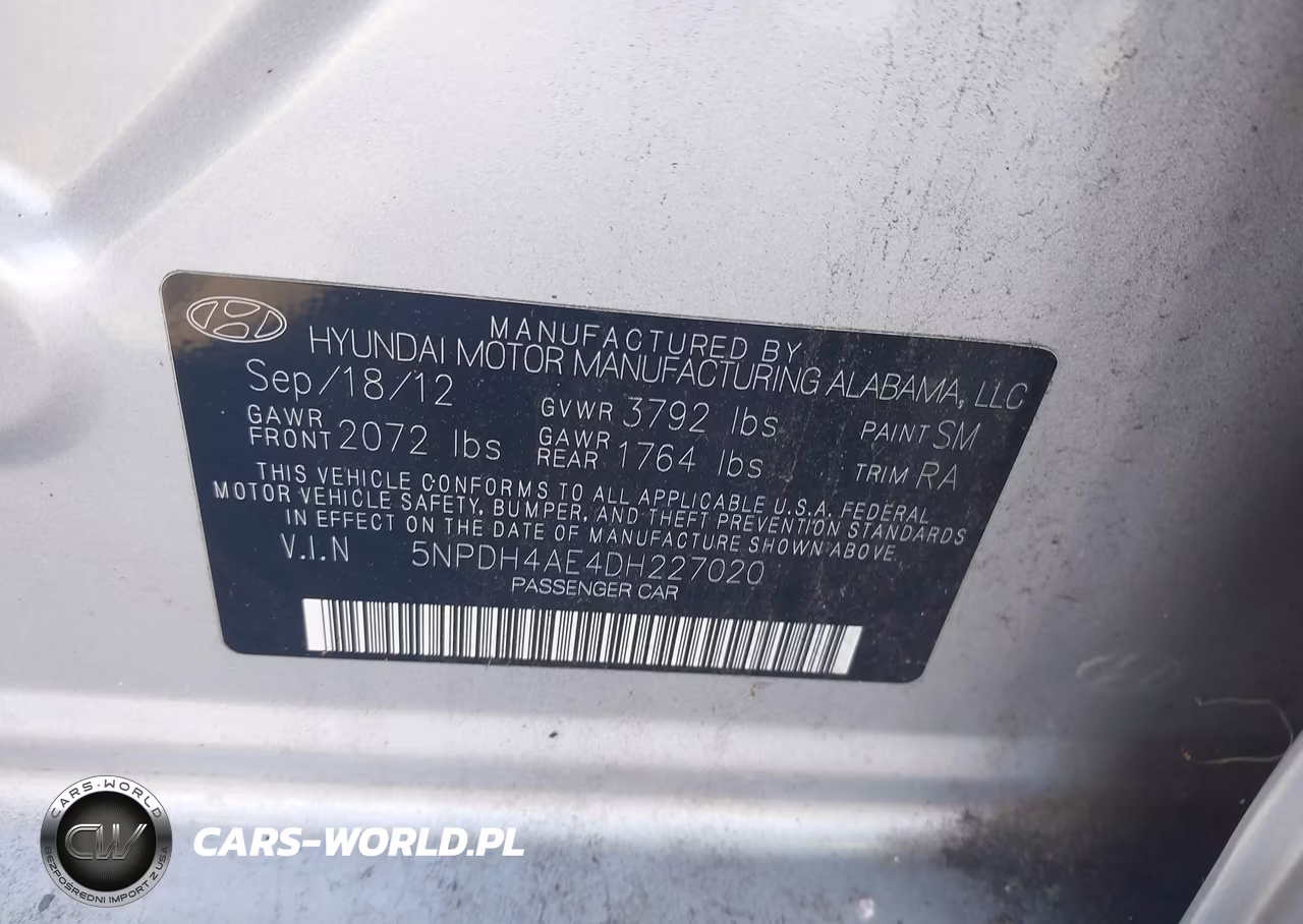 2013 Hyundai Elantra Gls VIN:5NPDH4AE4DH227020 - 9