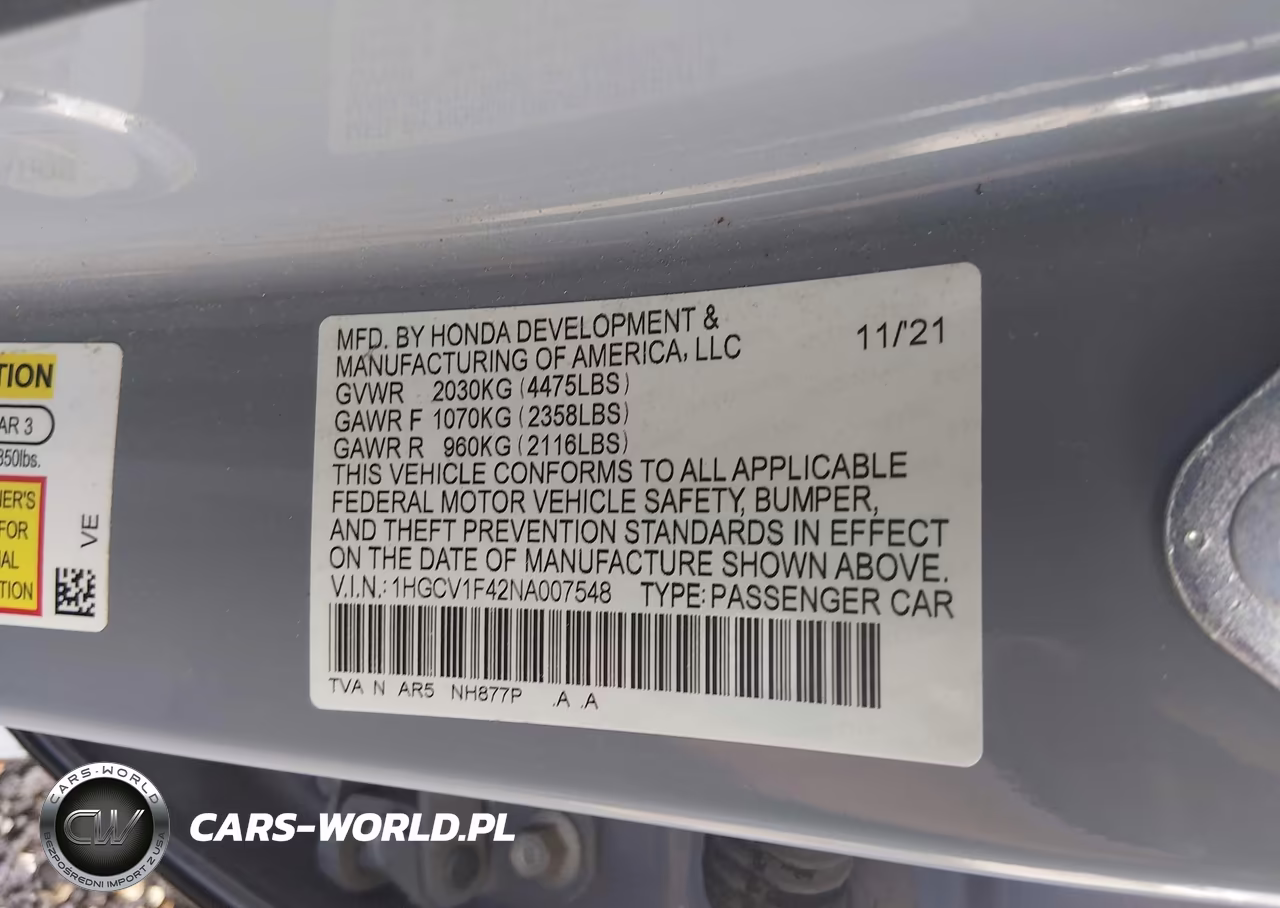 2022 Honda Accord Sport Special Edition VIN:1HGCV1F42NA007548 - 9