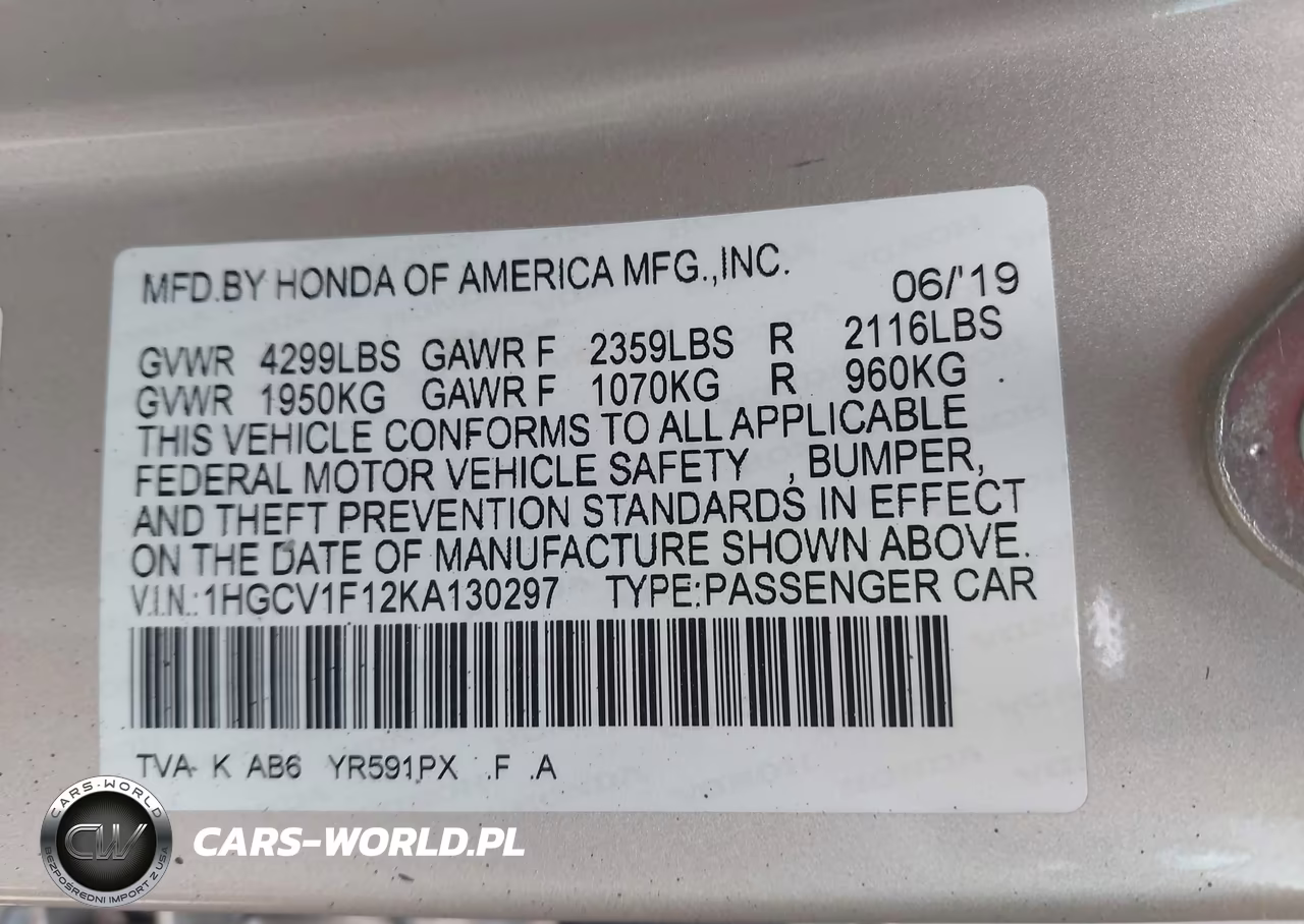 2019 Honda Accord Lx VIN:1HGCV1F12KA130297 - 9