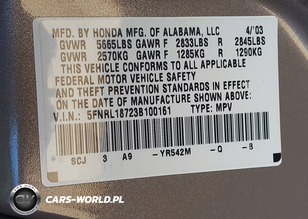 2003 Honda Odyssey Ex-L VIN:5FNRL18723B100161 - 9