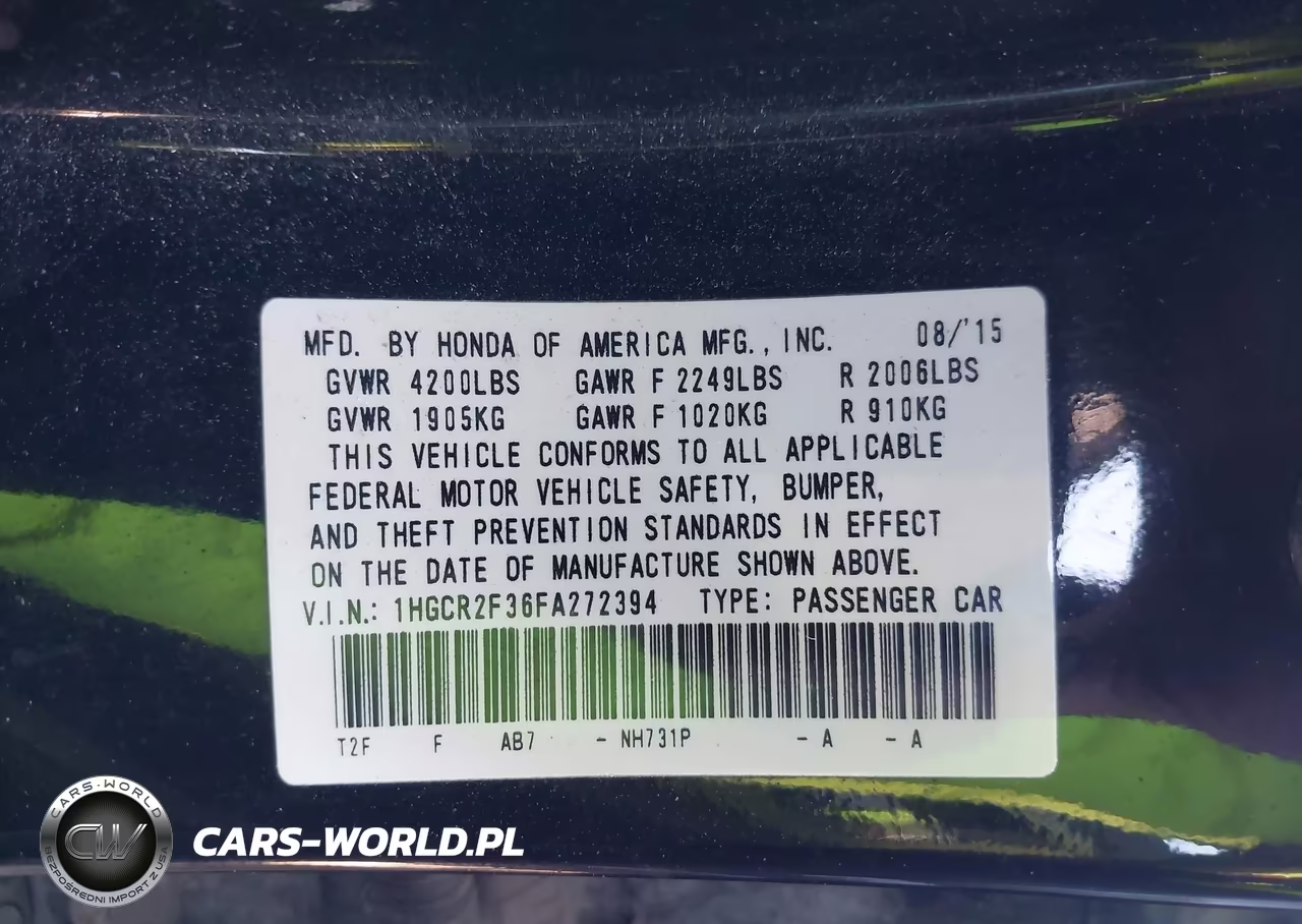 2015 Honda Accord Lx VIN:1HGCR2F36FA272394 - 9