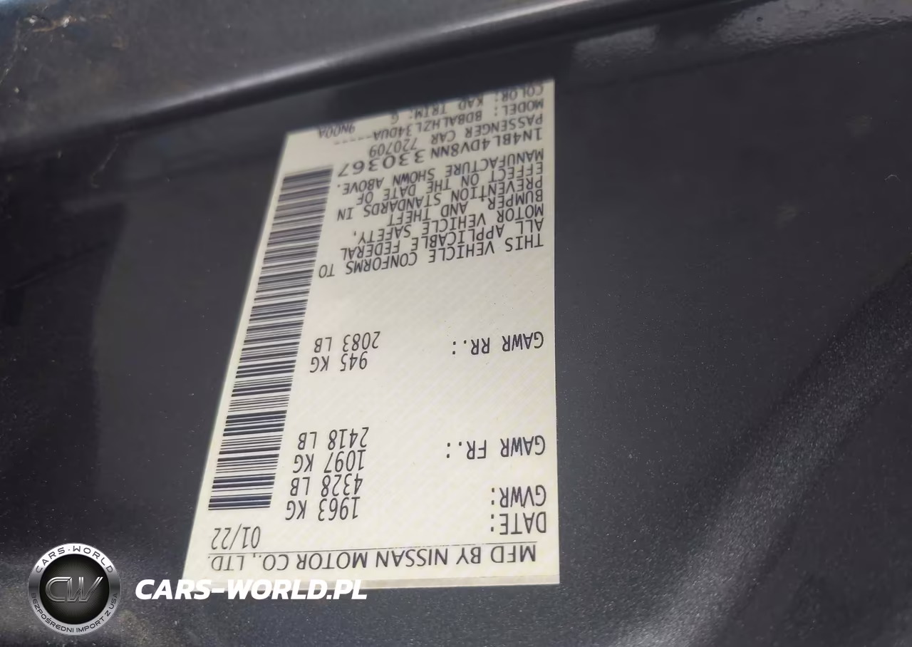 2022 Nissan Altima Sv Fwd VIN:1N4BL4DV8NN330367 - 9