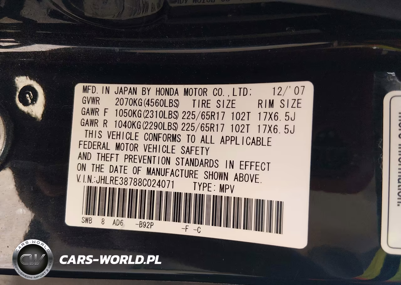 2008 Honda Cr-V Ex-L VIN:JHLRE38788C024071 - 9