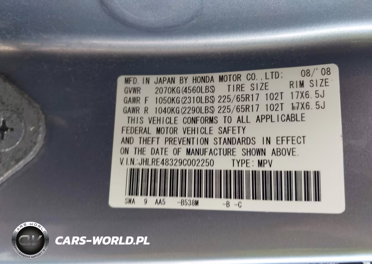 HONDA CR-V LX VIN:JHLRE48329C002250 - 9