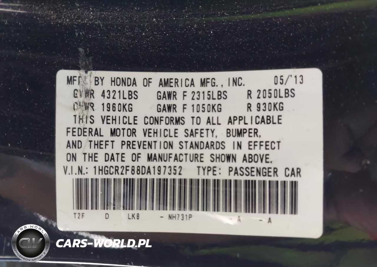 2013 Honda Accord Ex-L VIN:1HGCR2F88DA197352 - 9