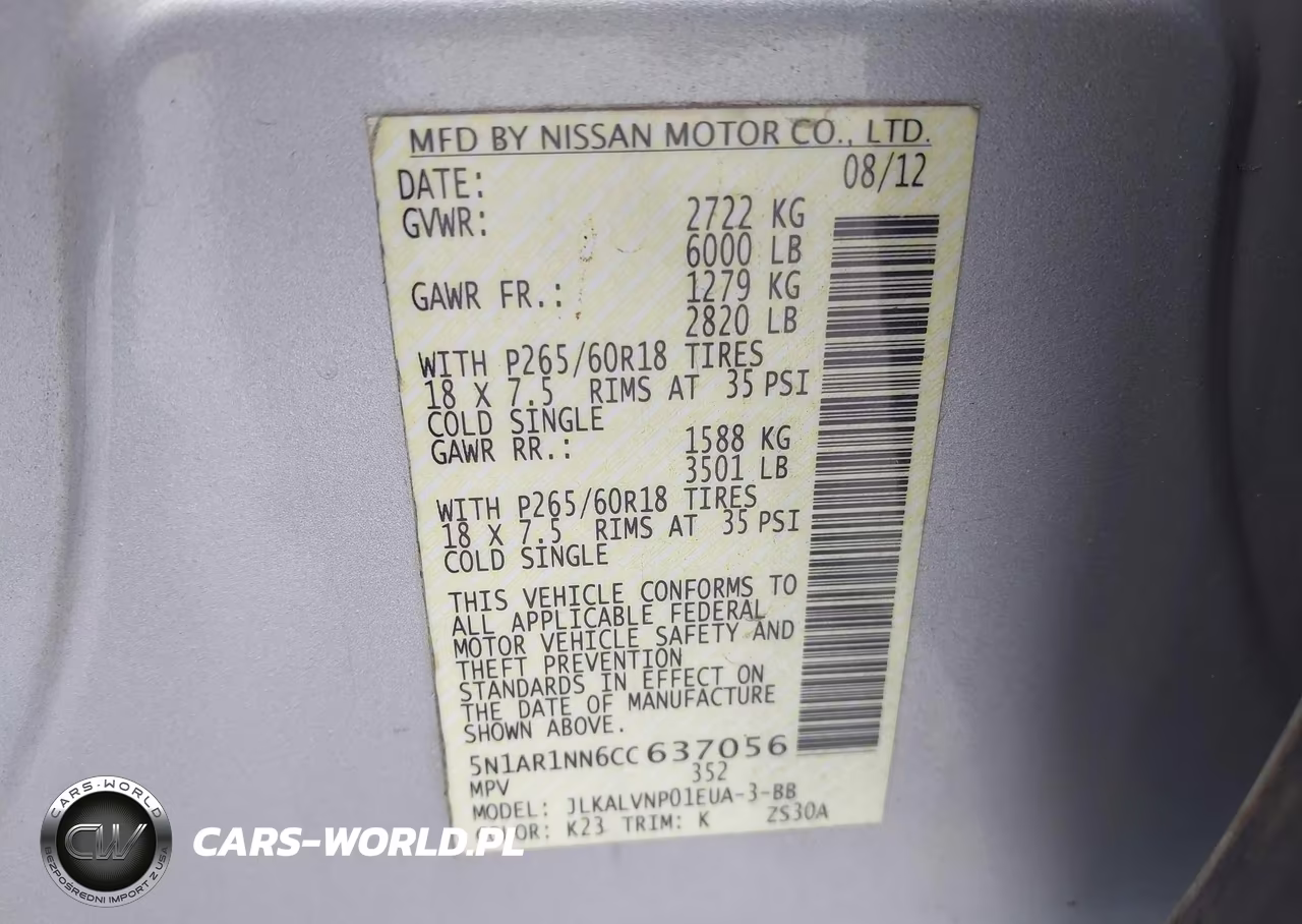2012 Nissan Pathfinder Le VIN:5N1AR1NN6CC637056 - 9