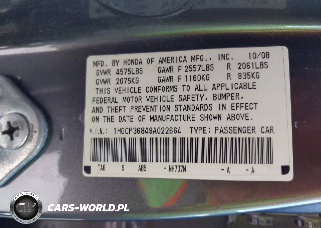 2009 Honda Accord 3.5 Ex-L VIN:1HGCP36849A022664 - 9