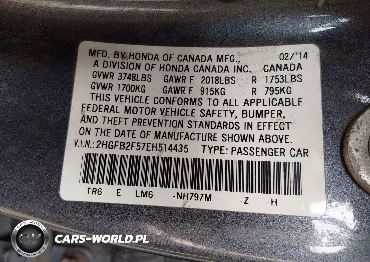 2014 Honda Civic Lx VIN:2HGFB2F57EH514435 - 9