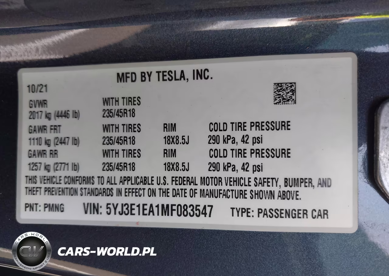 2021 Tesla Model 3 Standard Range Plus Rear-Wheel Drive VIN:5YJ3E1EA1MF083547 - 9
