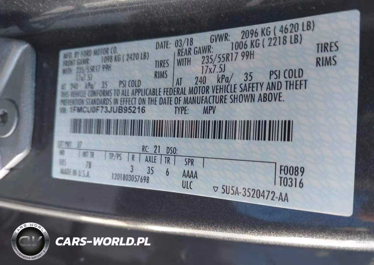 2018 Ford Escape S VIN:1FMCU0F73JUB95216 - 9