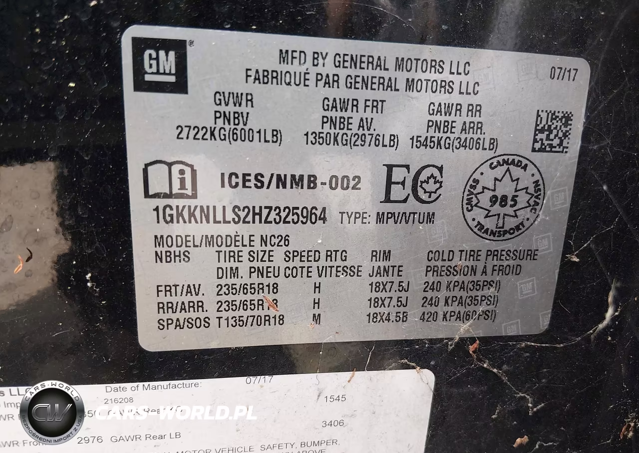 2017 GMC Acadia Sle-2 VIN:1GKKNLLS2HZ325964 - 9