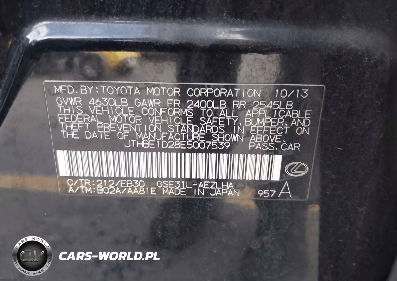 2014 Lexus Is 350 VIN:JTHBE1D28E5007539 - 9