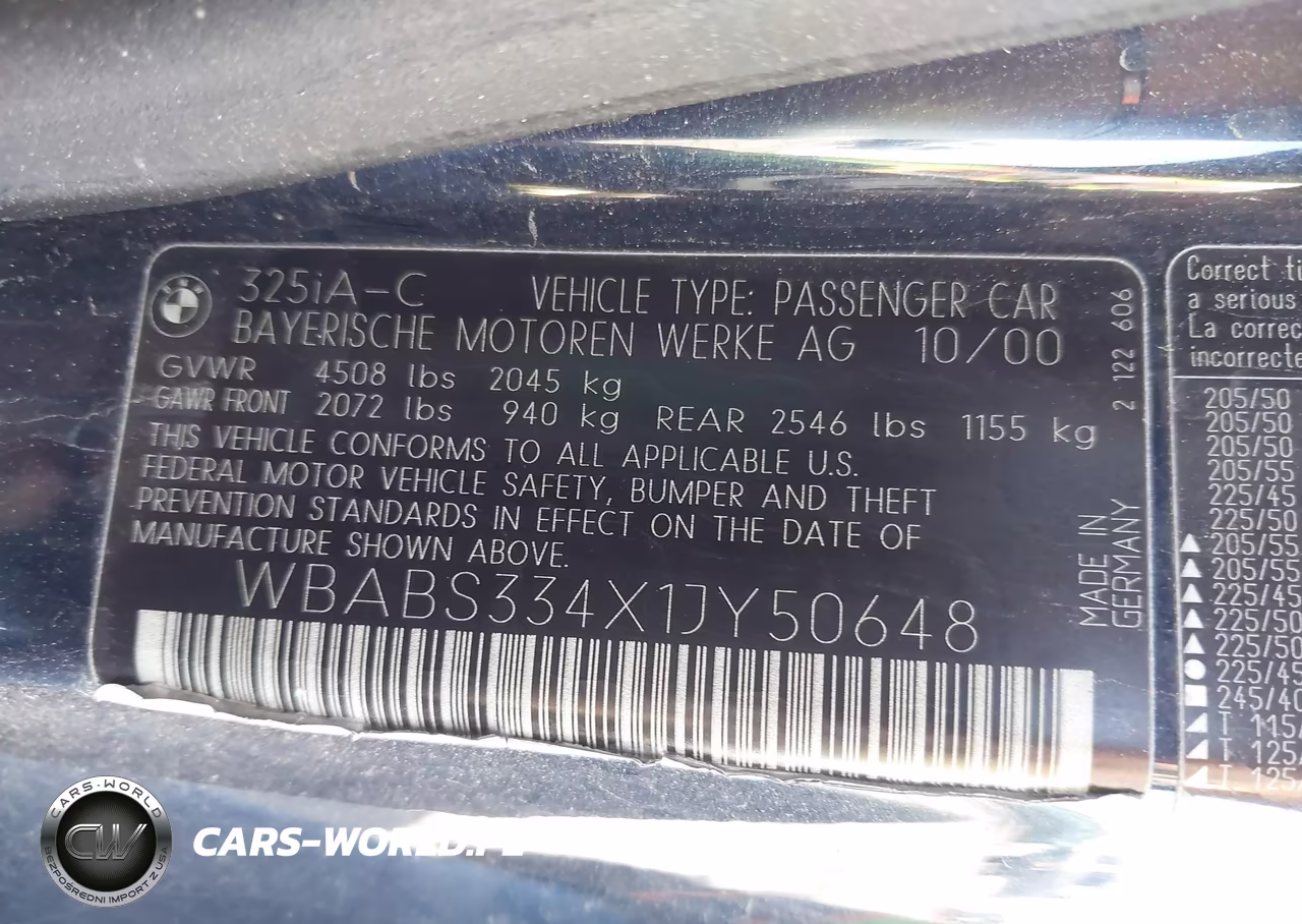 2001 BMW 325Ci VIN:WBABS334X1JY50648 - 9